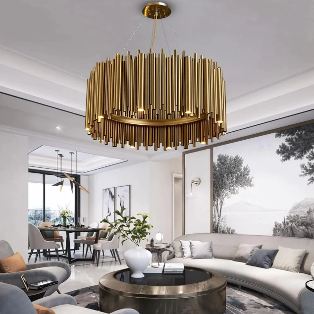Modern Classic Round Fashion Gold Tube Pendant Chandelier for Living/Dining Room-MEET LIGHTING