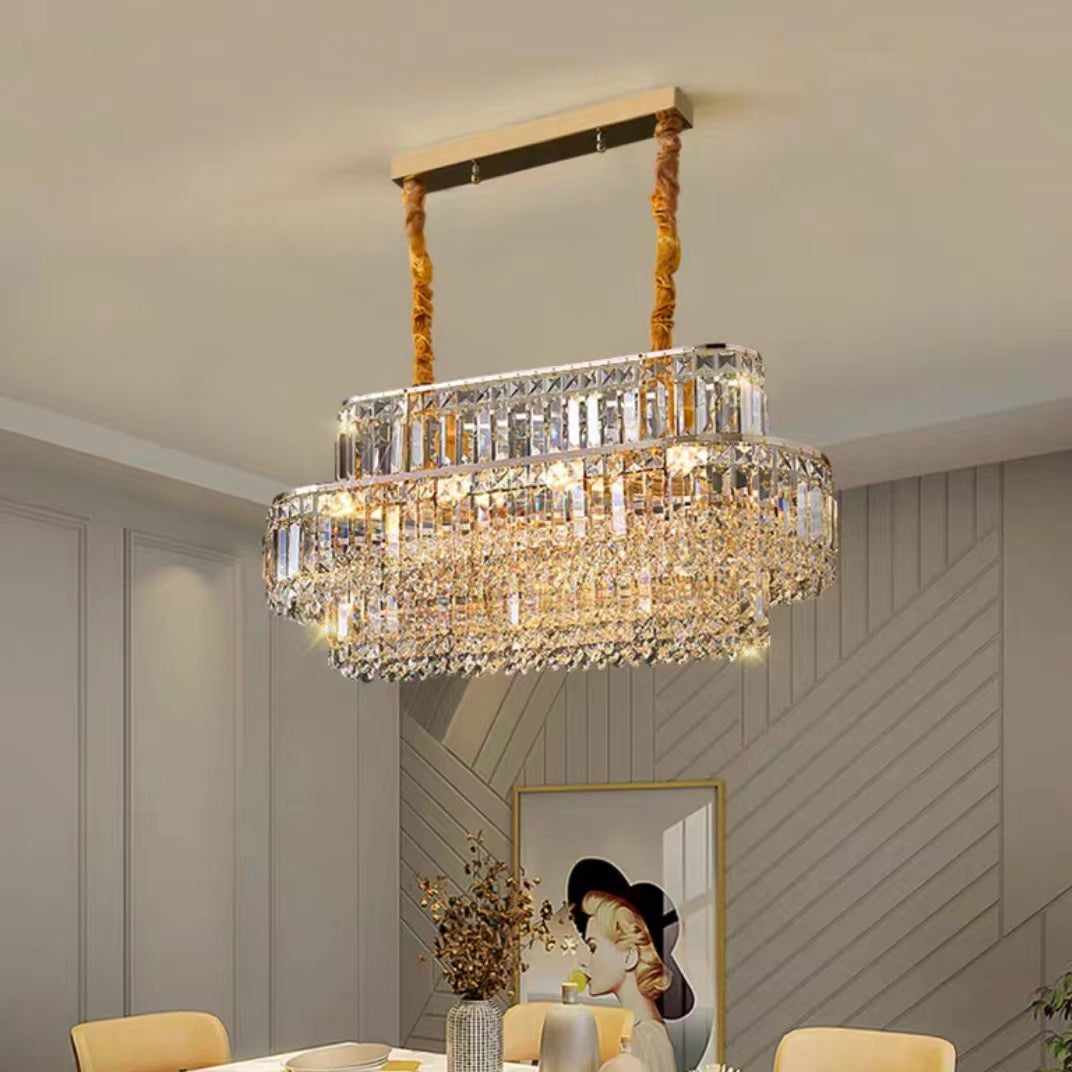Modern Light Luxury Multi-tier Diamond Crystal Rod Pendant Chandelier for Living/Dining Room-MEET LIGHTING