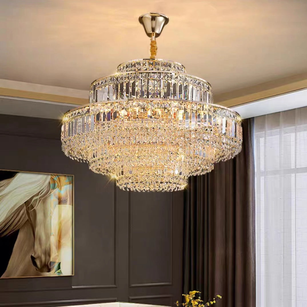 Modern Light Luxury Multi-tier Diamond Crystal Rod Pendant Chandelier for Living/Dining Room-MEET LIGHTING