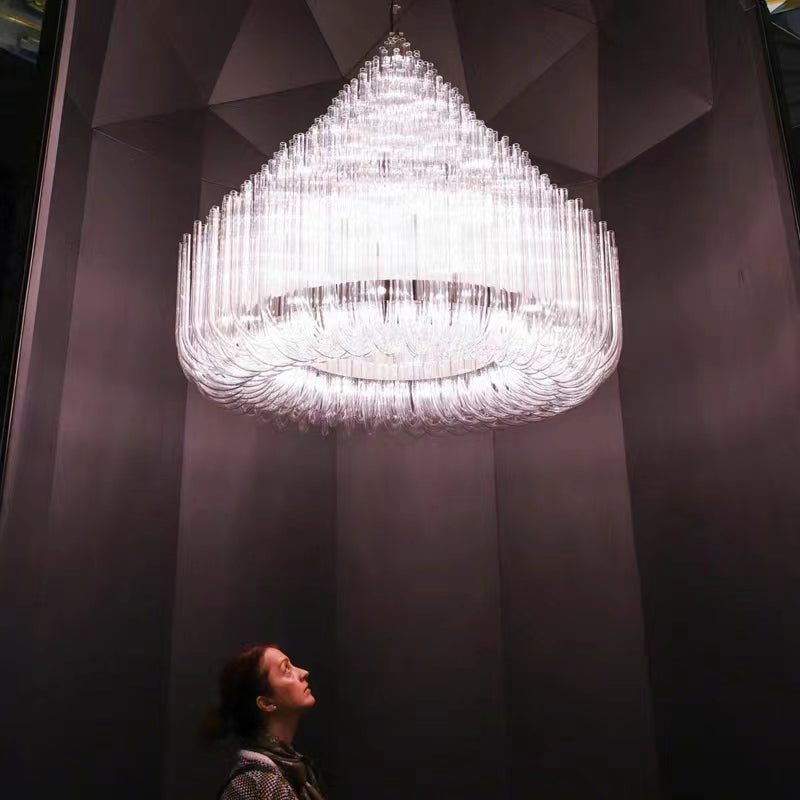 Extra Large Modern Tiers Clear Glass Tubes Chandelier for Living Room/Hotel Lobby-MEET LIGHTING