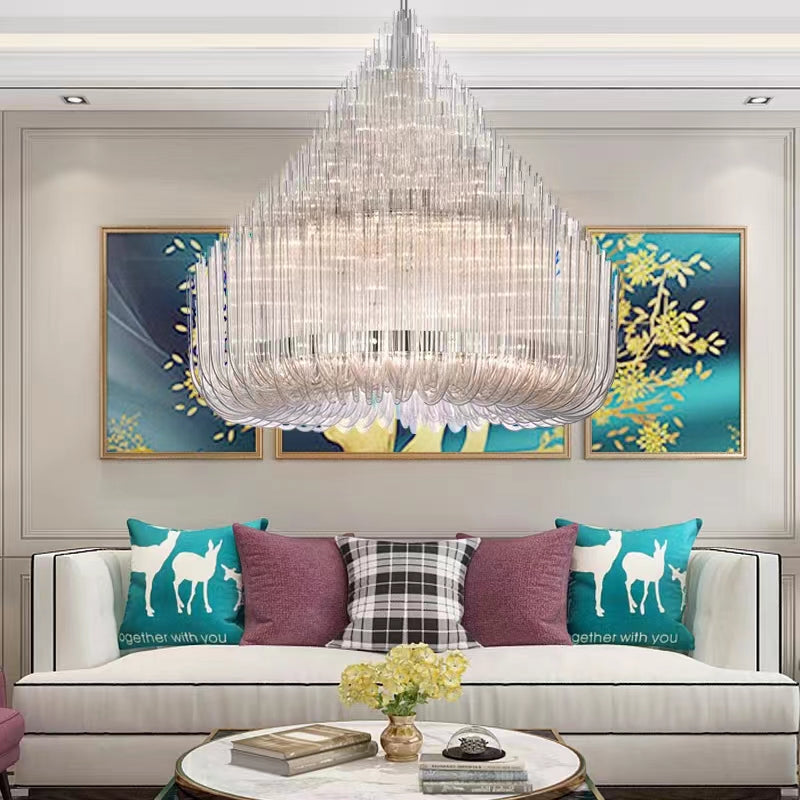 Extra Large Modern Tiers Clear Glass Tubes Chandelier for Living Room/Hotel Lobby-MEET LIGHTING