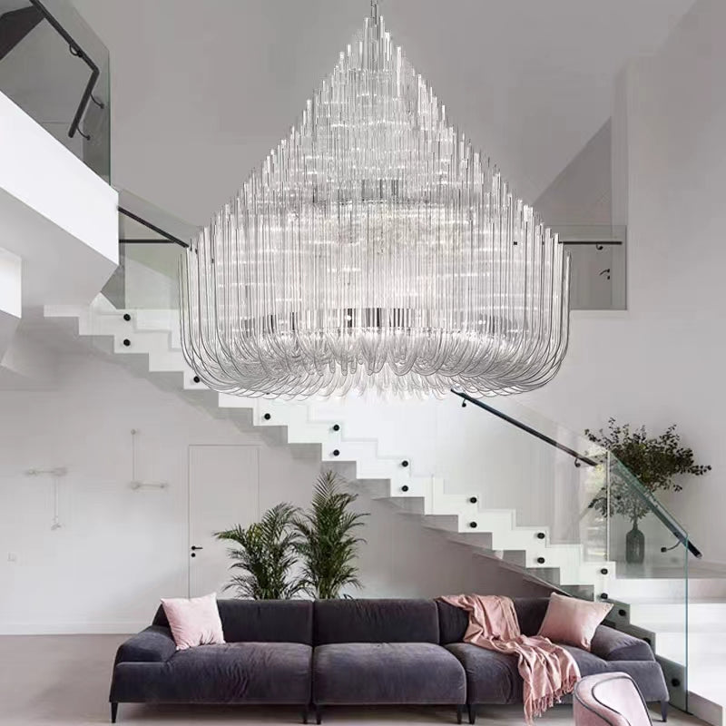 Extra Large Modern Tiers Clear Glass Tubes Chandelier for Living Room/Hotel Lobby-MEET LIGHTING