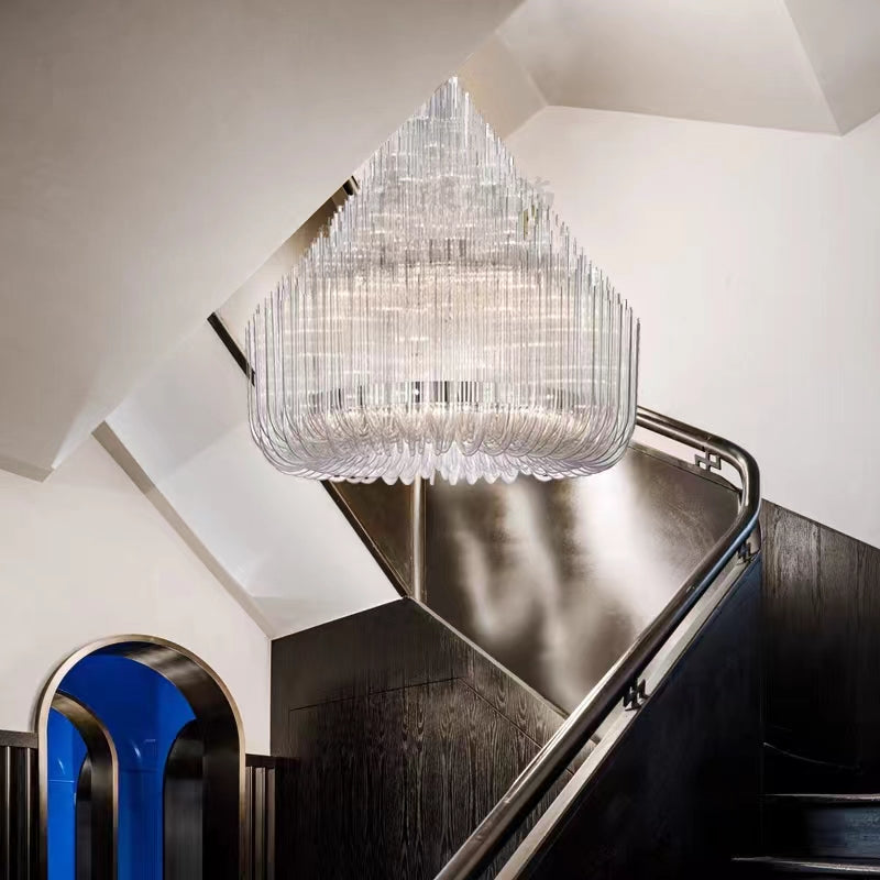 Extra Large Modern Tiers Clear Glass Tubes Chandelier for Living Room/Hotel Lobby-MEET LIGHTING