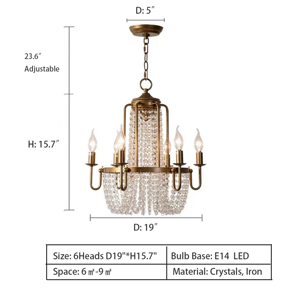 Vintage Crystal Pendant Candle Light in Antique Gold Finish Chandelier for Living Room/Bedroom-MEET LIGHTING