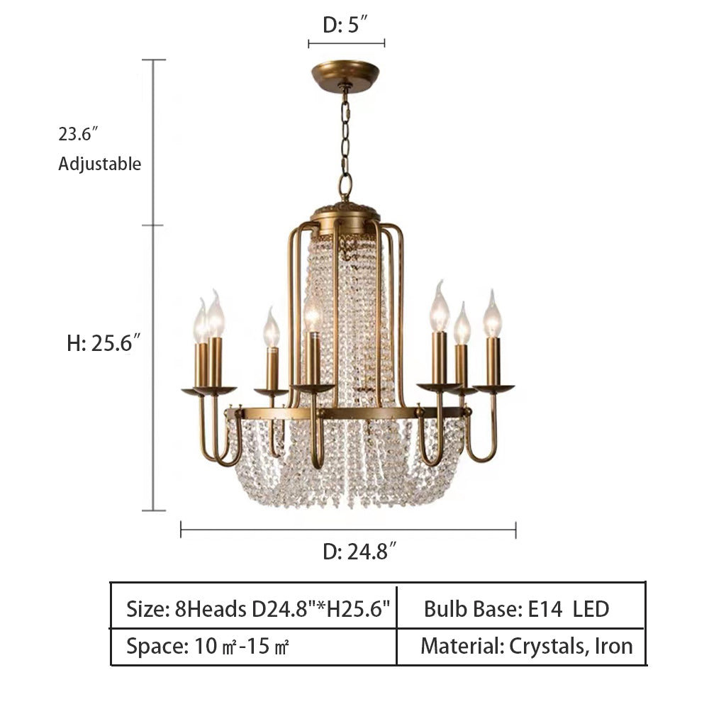 Vintage Crystal Pendant Candle Light in Antique Gold Finish Chandelier for Living Room/Bedroom-MEET LIGHTING