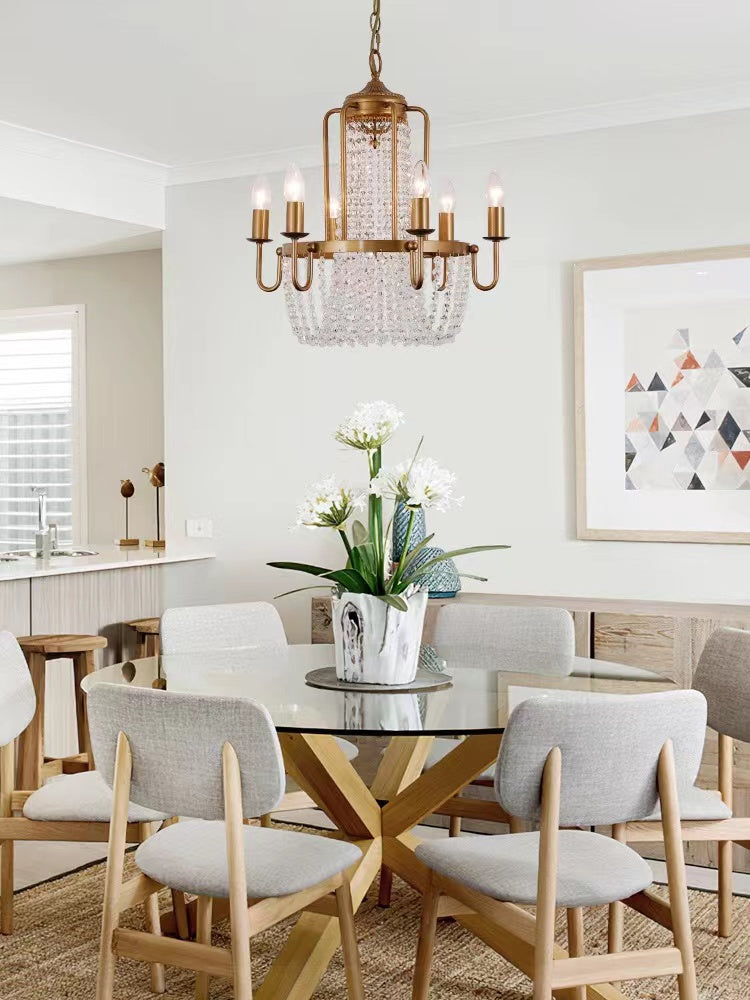 Vintage Crystal Pendant Candle Light in Antique Gold Finish Chandelier for Living Room/Bedroom-MEET LIGHTING