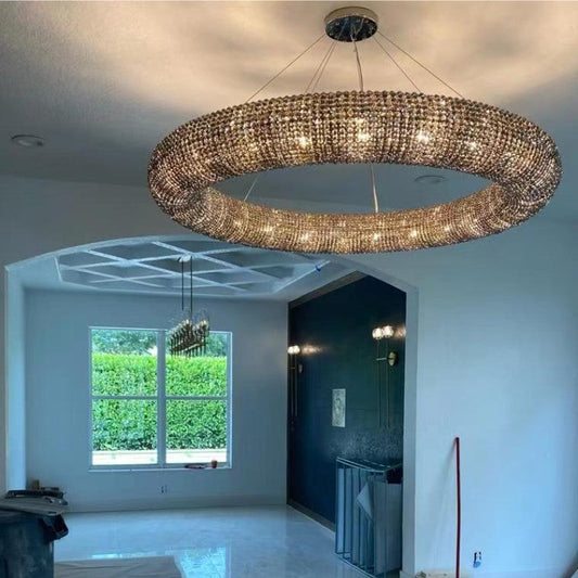 Halo Round Chandelier with Clear Crystal