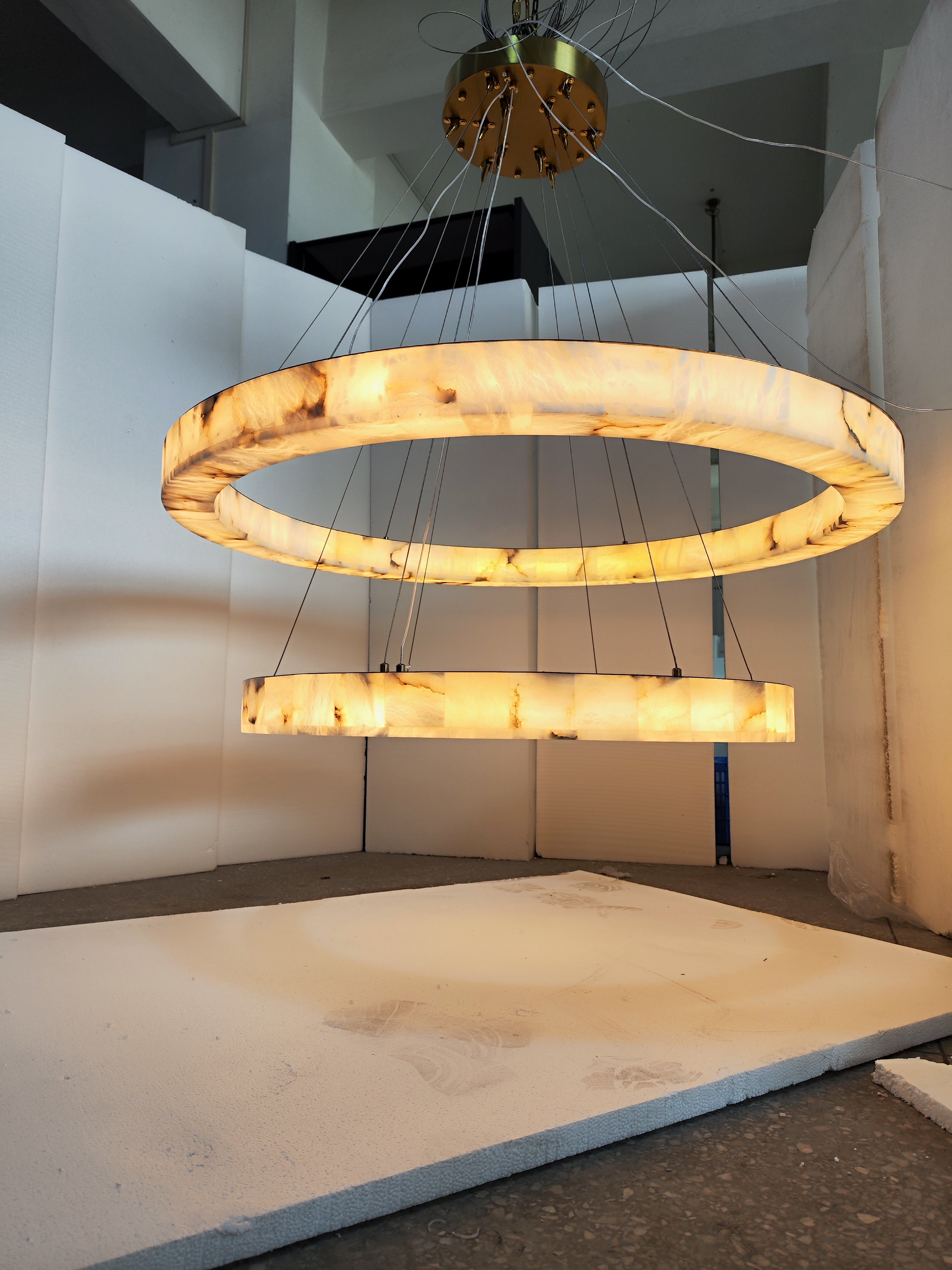 Rivage Two-Tier Luxury Modern Alabaster Round Chandelier 60"-MEET LIGHTING