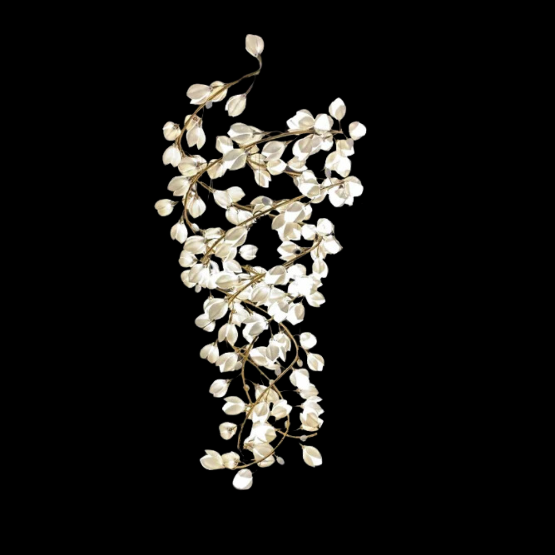 Spiral Pure White Magnolia Chandelier with Golden Branches for Staircase/High-ceiling Space/Foyer/ Duplex-MEET LIGHTING