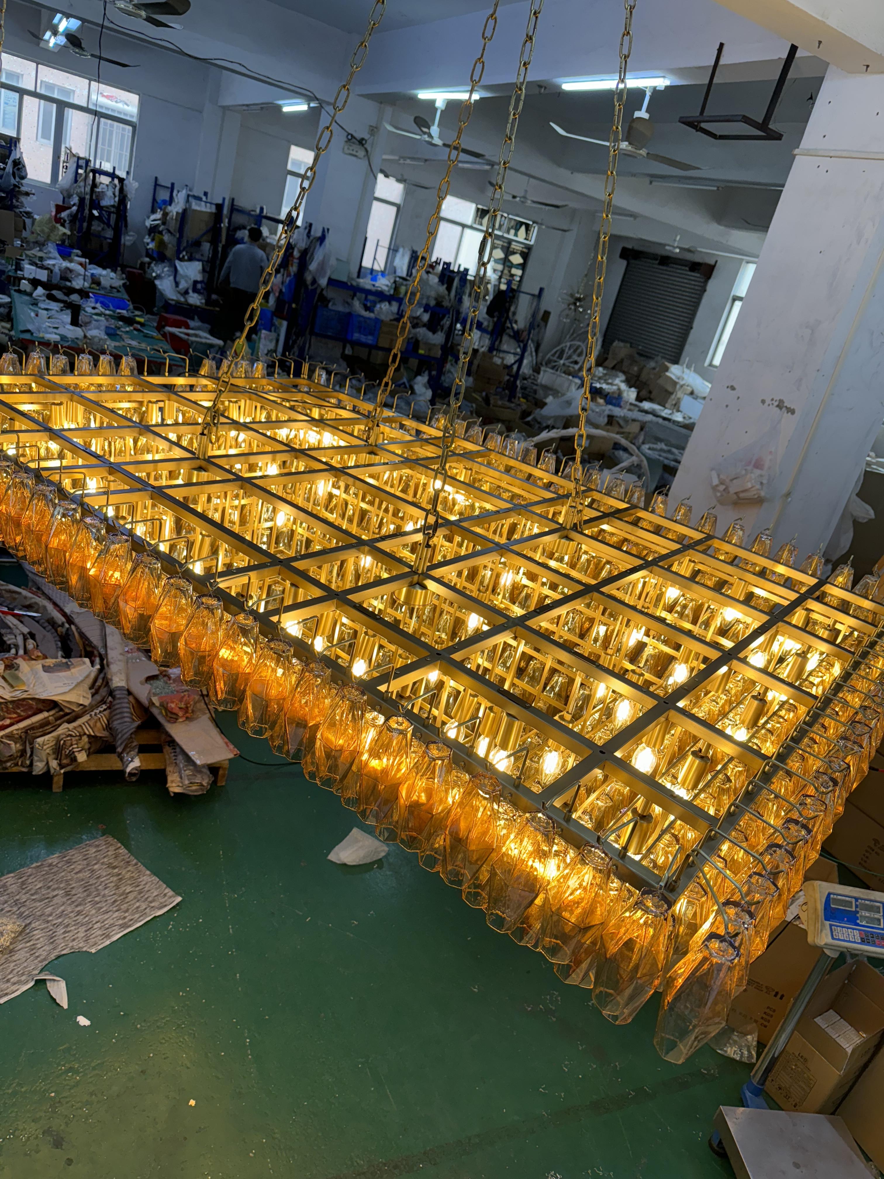 Chiaray Glass Tiered Rectangular Chandelier 74"