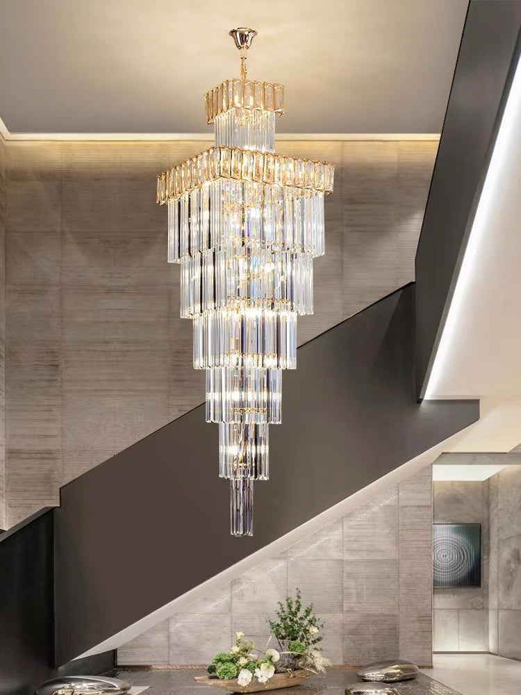 Extra Large Vertical Crystal Staircase Chandelier Foyer Ceiling Light Fixture in Gray/Amber Brim-MEET LIGHTING