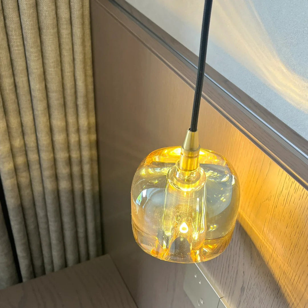 Velorin4 Inch Amber Crystal Cube Pendant Light