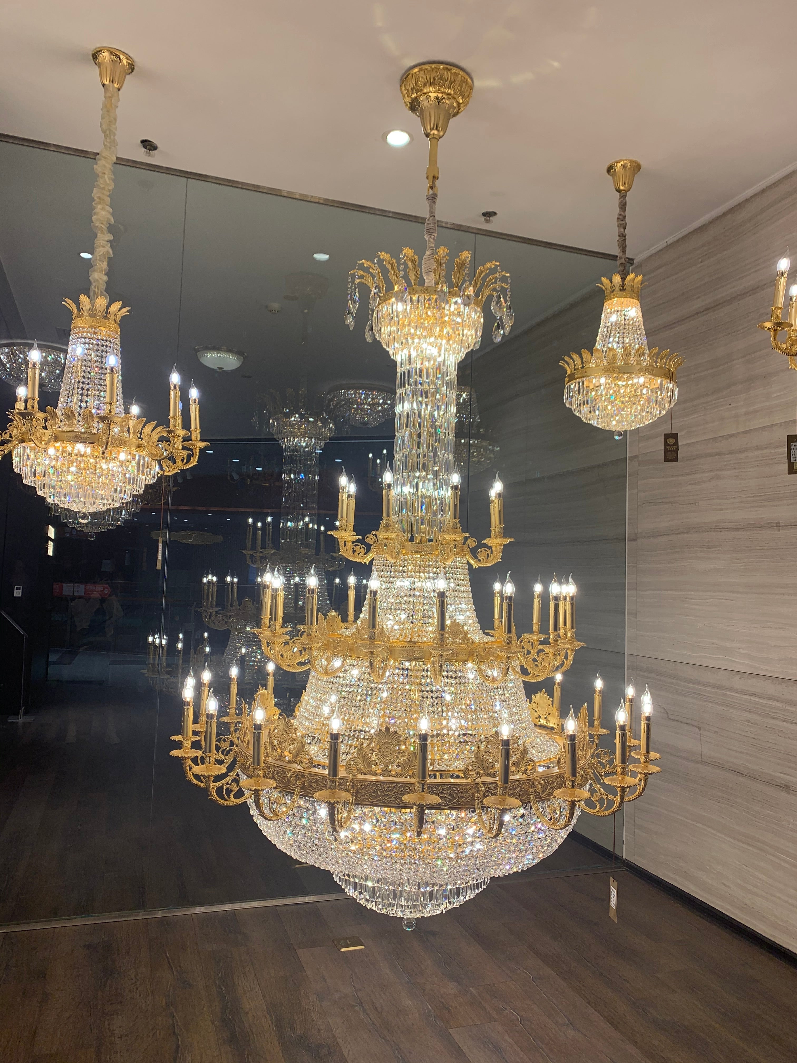 Luxury Empire Multi-tiered Candle Light Crystal Chandelier in Gold Finish for Foyer/Living Room/Staircase/Villa-MEET LIGHTING