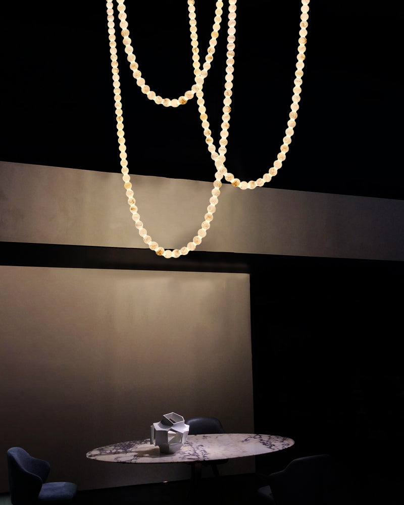 Modern LED Natural Alabaster Globes Beads Hanging Chandelier Indoor Lighting Fixture by Meetlighting