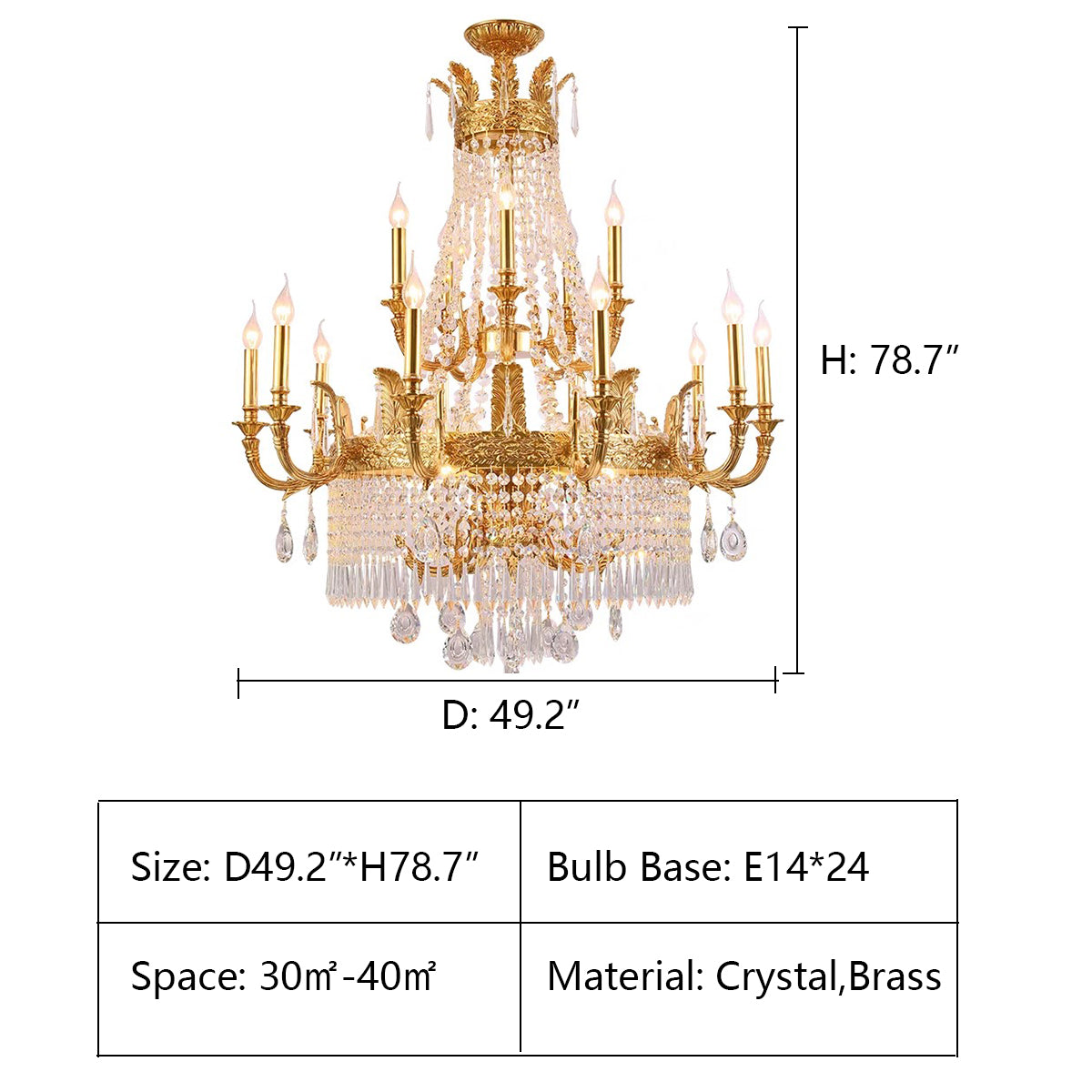 Stunning Oversized Luxury Golden Metal Candle Crystal Tassel Chandelier For High-ceiling Staircase/Entryway/Living/Meeting Room-MEET LIGHTING