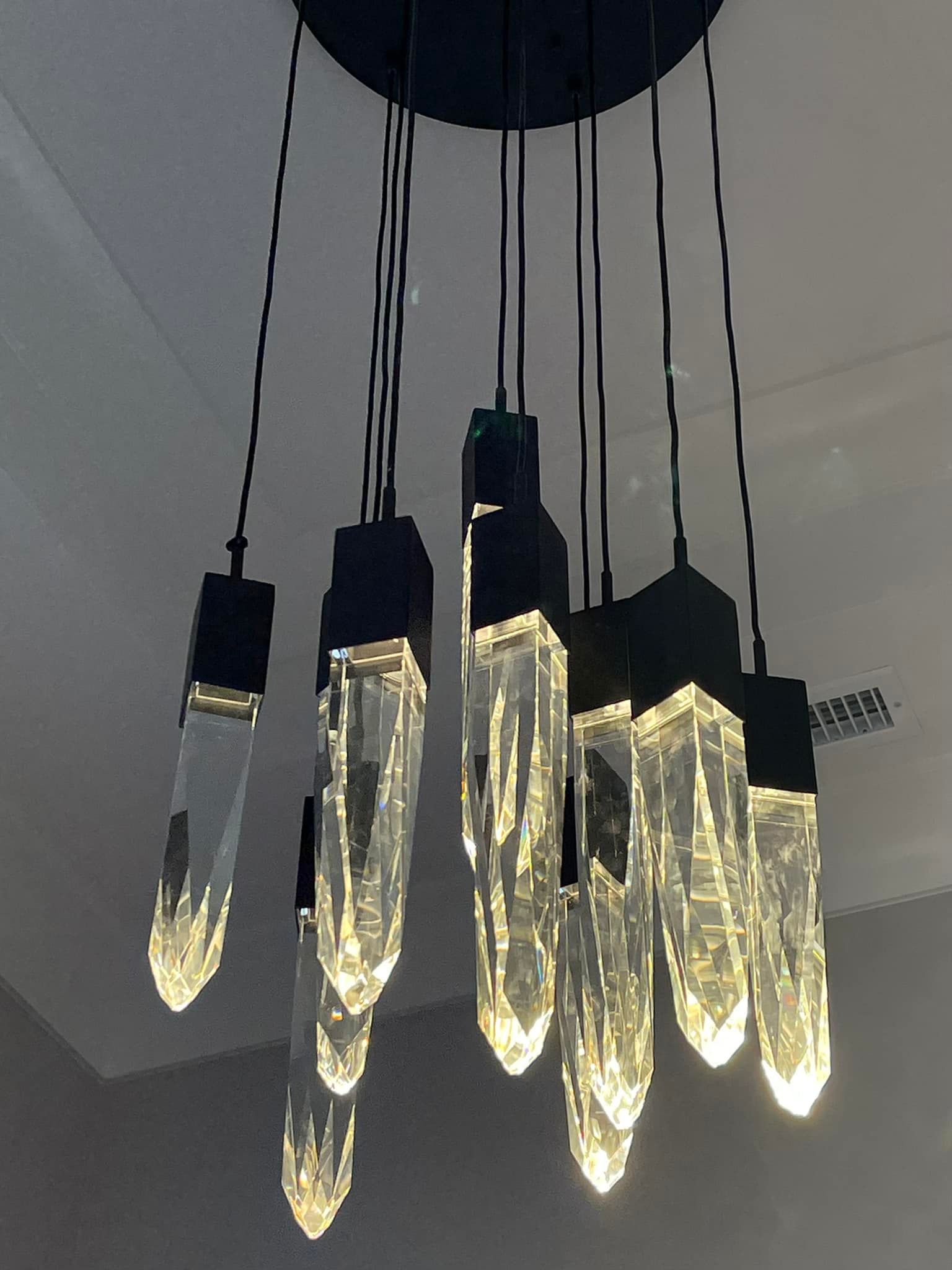 Modern Light Luxury Round/Rectangle Floating Glacier Crystal Chandelier in Black Finish for Kitchen Island/ Staircase/Living Room-MEET LIGHTING