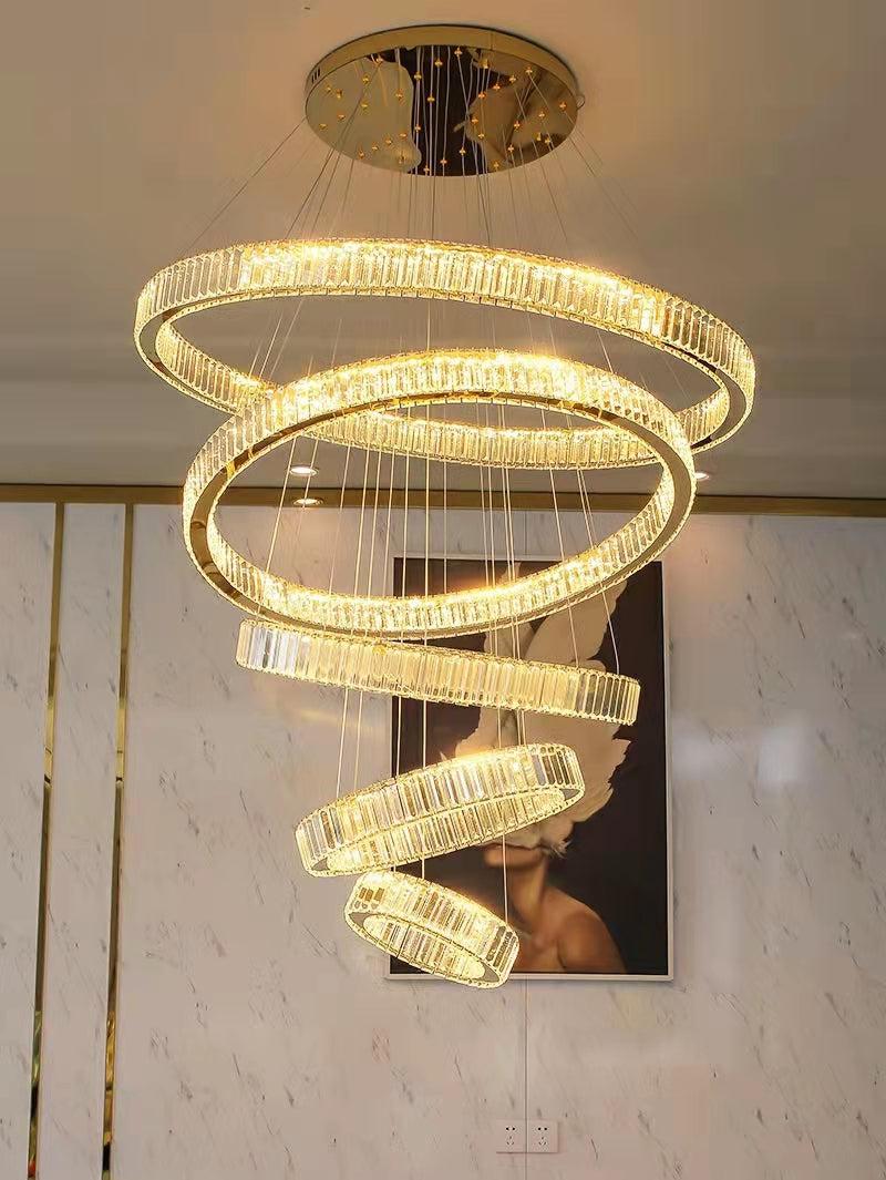 Modern Front Entryway Chandelier 3/4/5/6/7 Rings Crystal Gold/ Chrome Finish Ceiling Lamp-MEET LIGHTING