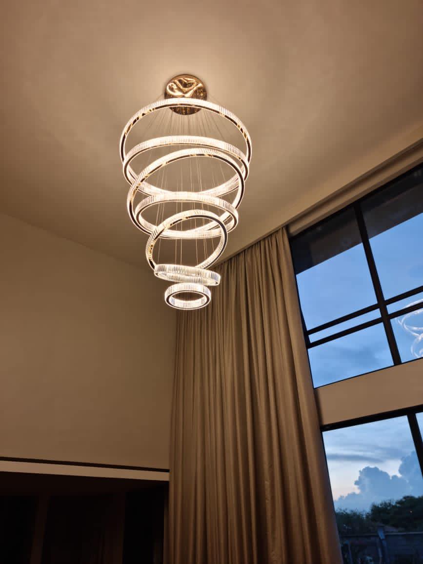 Modern Front Entryway Chandelier 3/4/5/6/7 Rings Crystal Gold/ Chrome Finish Ceiling Lamp-MEET LIGHTING