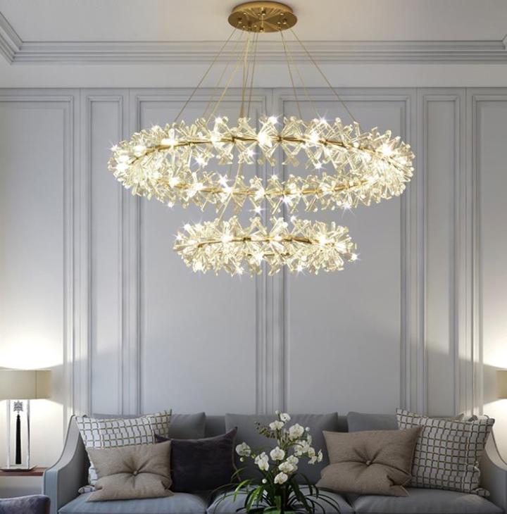 2 Wheel Frozen Ice Crystal Chandelier Light For Living Room Dining Hall-MEET LIGHTING