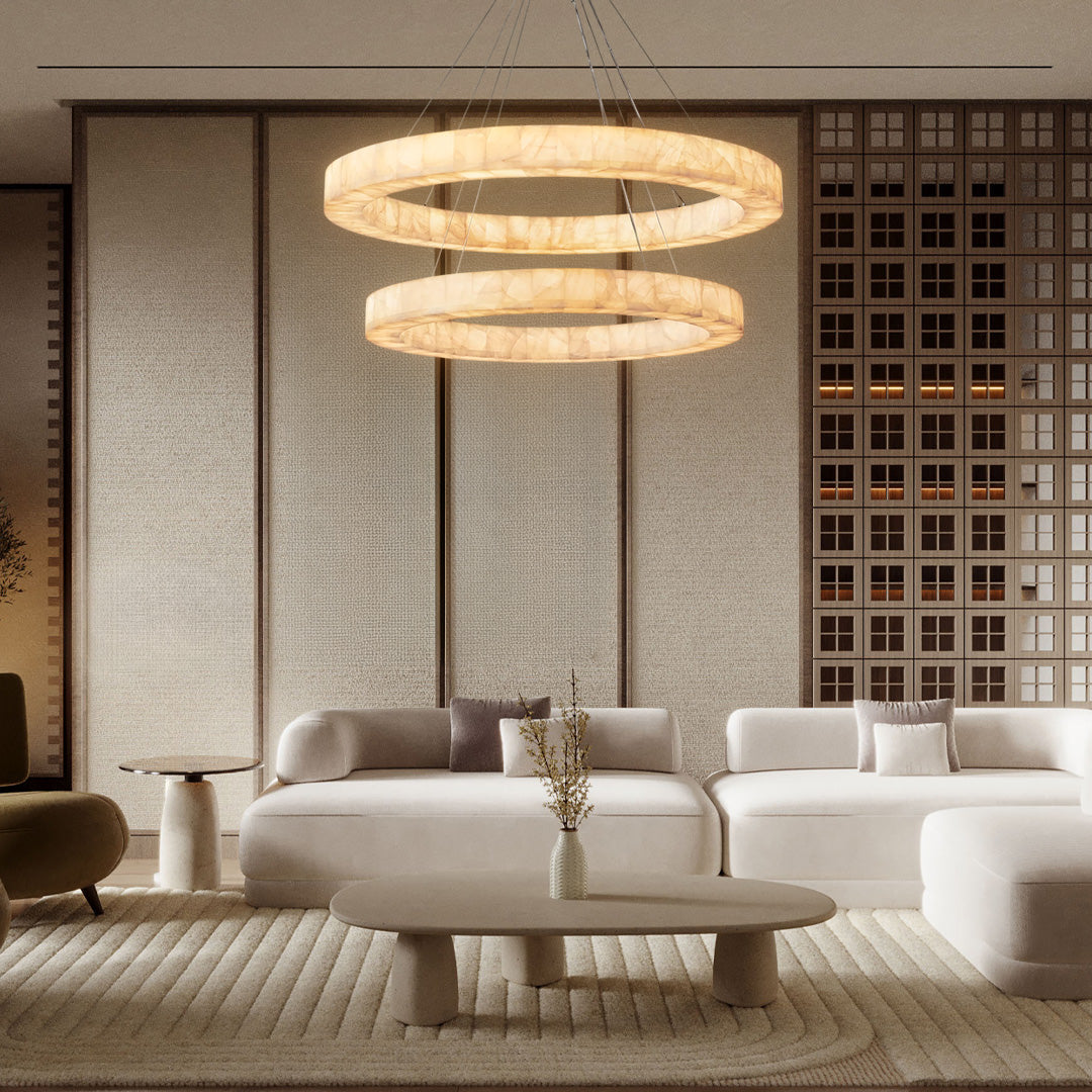 Rivage Two-Tier Luxury Modern Alabaster Round Chandelier 60"-MEET LIGHTING
