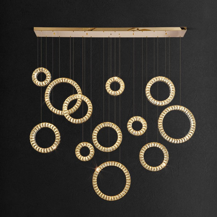 Modern Multi Gold Donuts Shape Crystal Chandelier Ring Round Light Fixture for Foyer Staircase/ Living Room/ Bar/ Hotel Lobby/ Entryway/ LOFT-MEET LIGHTING