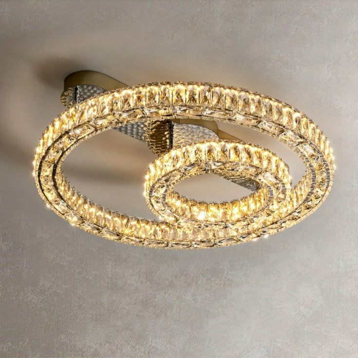 2/ 3 Rings Flush Mount Living Room Chandelier Crystal Bedroom Ceiling Light Fixture-MEET LIGHTING