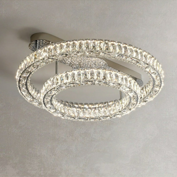 2/ 3 Rings Flush Mount Living Room Chandelier Crystal Bedroom Ceiling Light Fixture-MEET LIGHTING