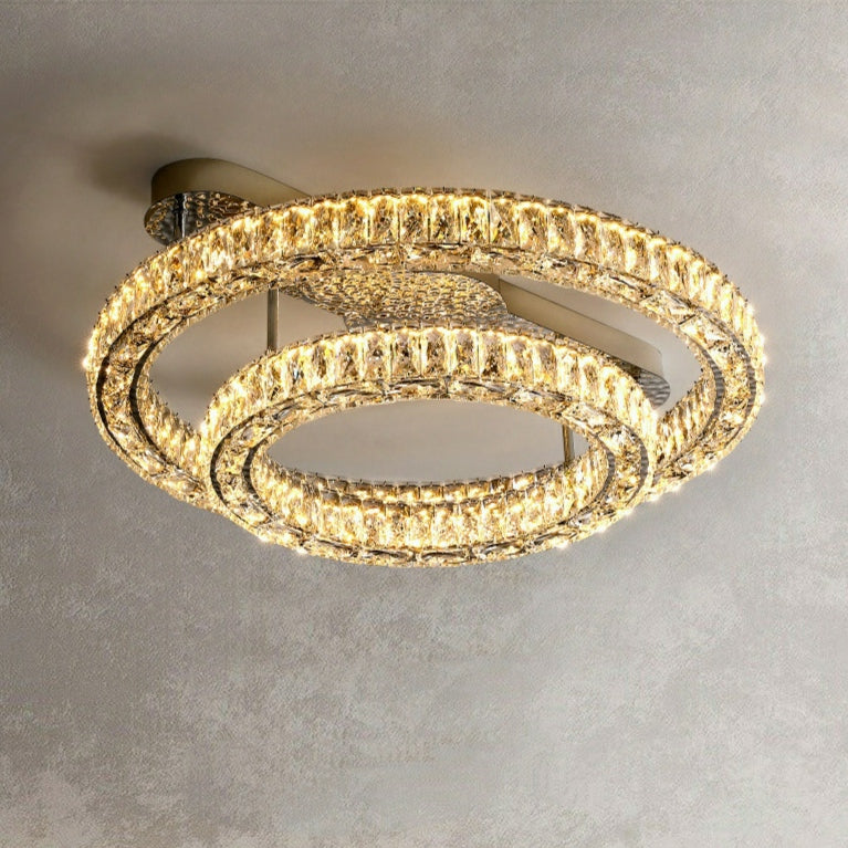 2/ 3 Rings Flush Mount Living Room Chandelier Crystal Bedroom Ceiling Light Fixture-MEET LIGHTING
