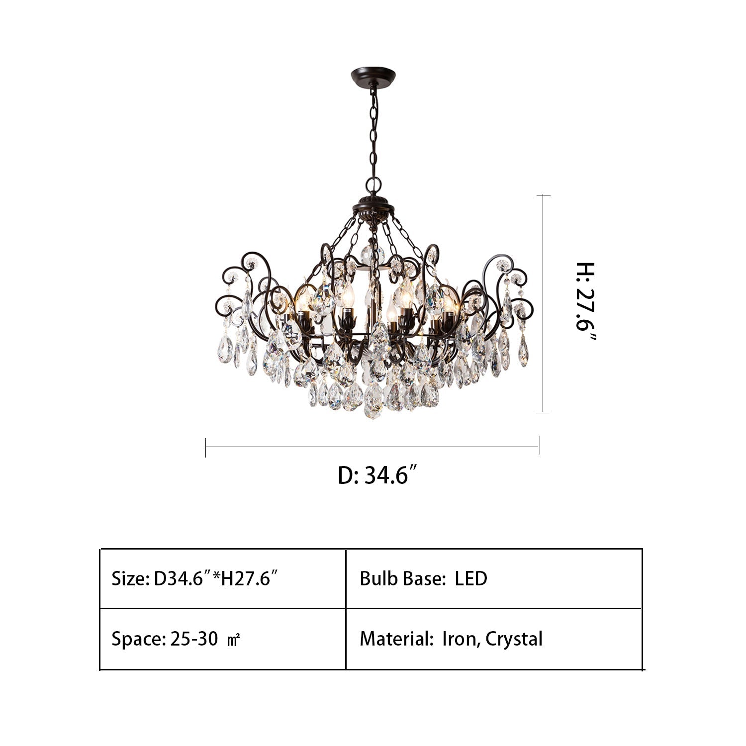 European Retro Light Luxury Crystal Pendant Electronic Candle Chandelier for Living Room / Dining Room / Bedroom-MEET LIGHTING