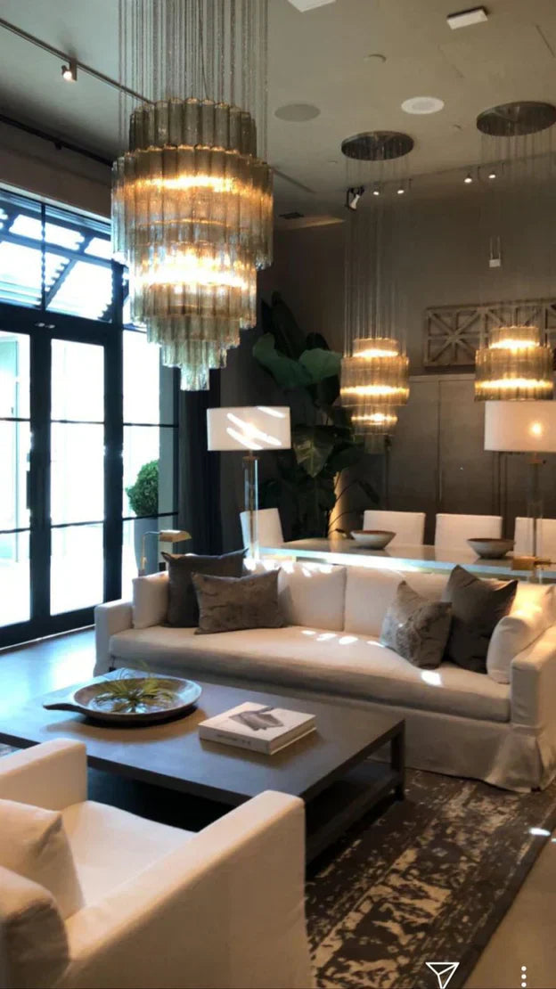 Luxury Italian Style Tubular Glass Chandelier With Chrome Finish-MEET LIGHTING