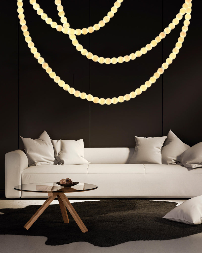 Modern LED Natural Alabaster Globes Beads Hanging Chandelier Indoor Lighting Fixture by Meetlighting