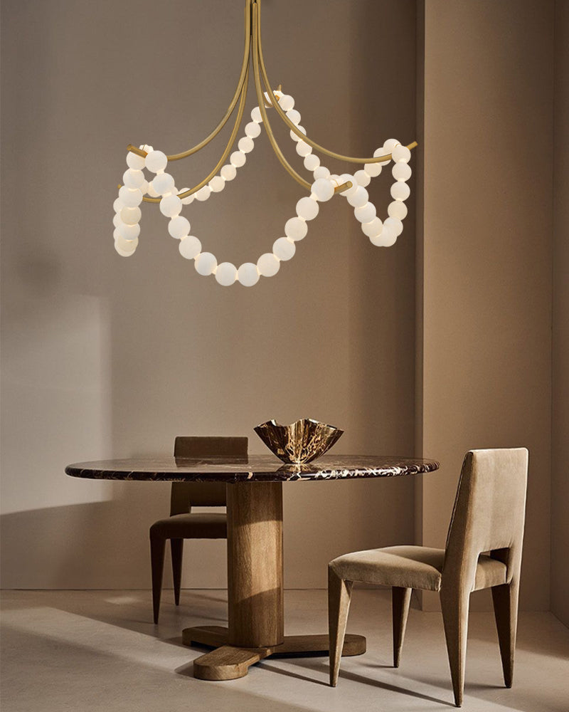 Cluster String Alabaster Beads Semi Flush Chandelier by Meetlighting