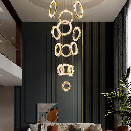 Modern Multi Gold Donuts Shape Crystal Chandelier Ring Round Light Fixture for Foyer Staircase/ Living Room/ Bar/ Hotel Lobby/ Entryway/ LOFT-MEET LIGHTING