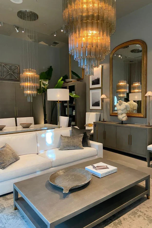 Luxury Italian Style Tubular Glass Chandelier With Chrome Finish-MEET LIGHTING