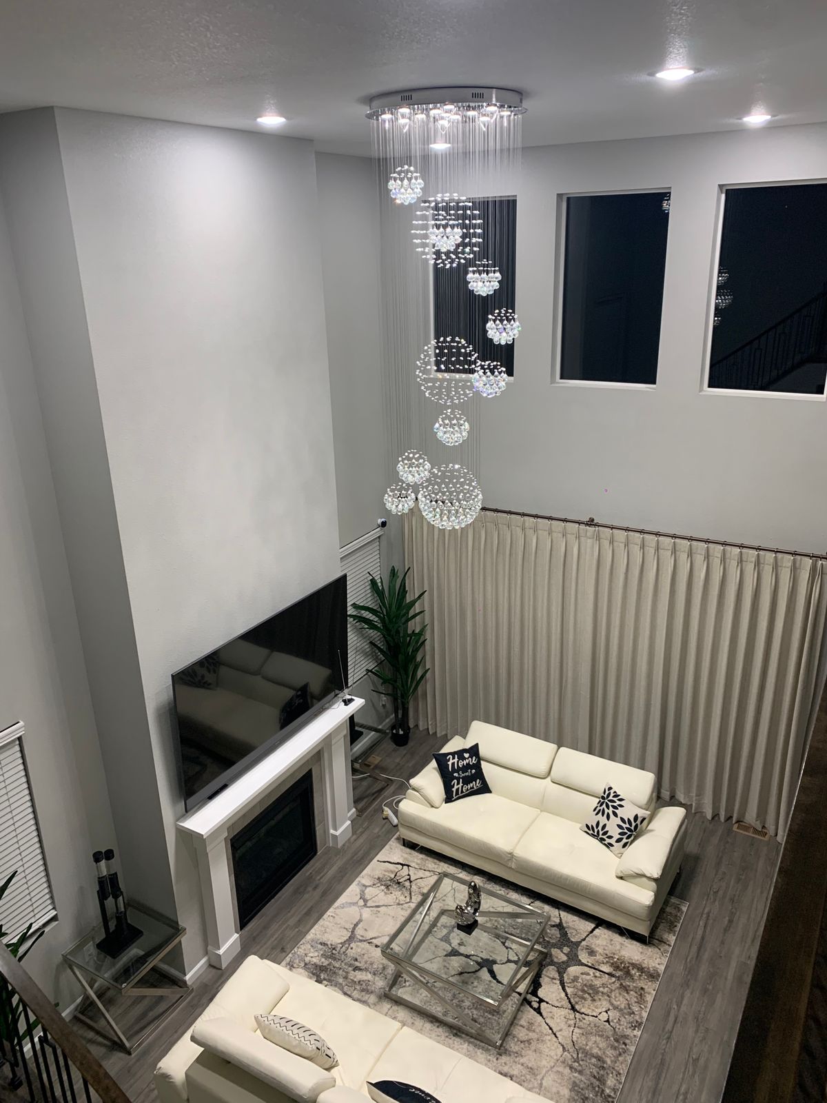 Stately Duplex Crystal Chandelier Spiral Raindrop Globe Shape Ceiling Hanging Light for Entryway/Staircase-MEET LIGHTING