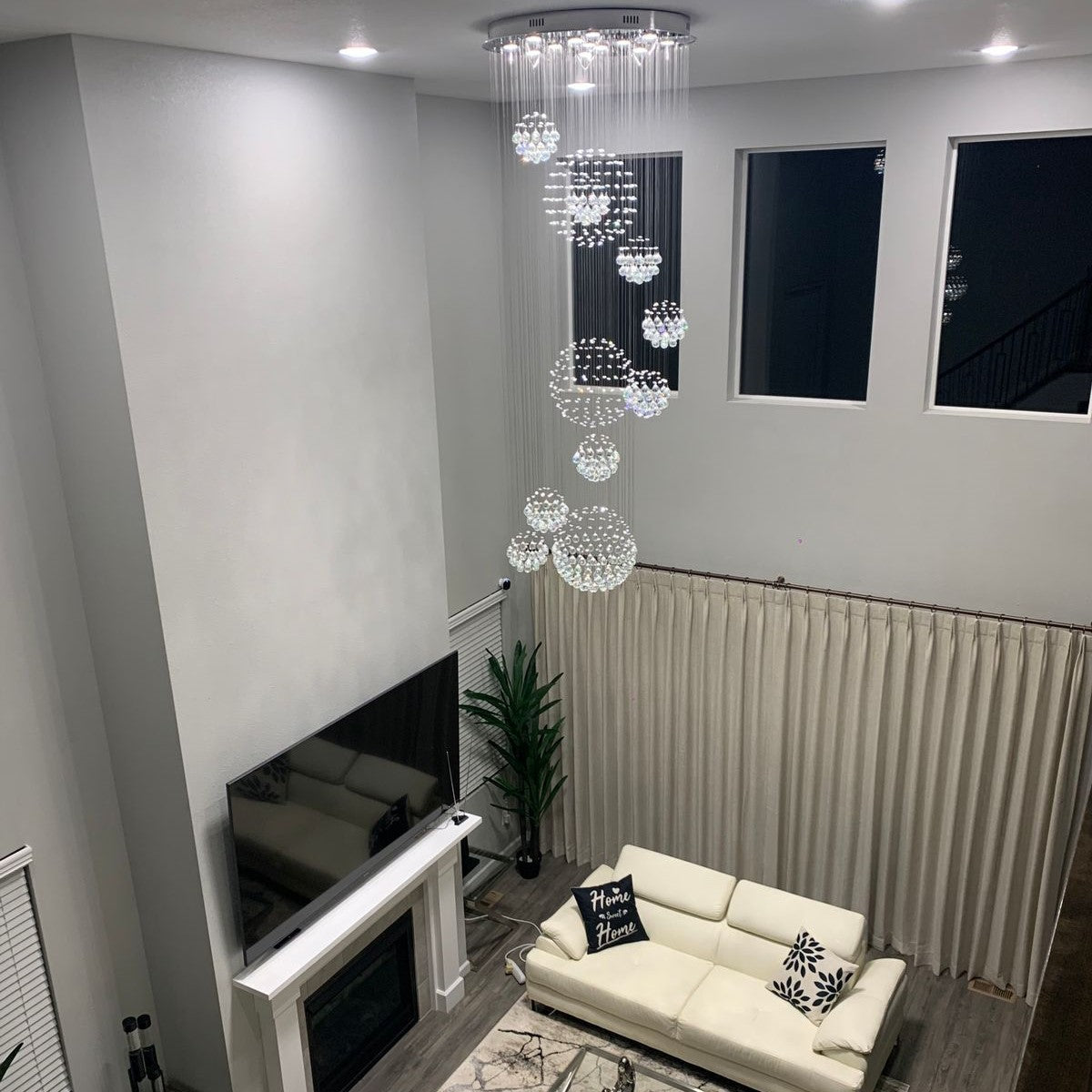 Stately Duplex Crystal Chandelier Spiral Raindrop Globe Shape Ceiling Hanging Light for Entryway/Staircase-MEET LIGHTING