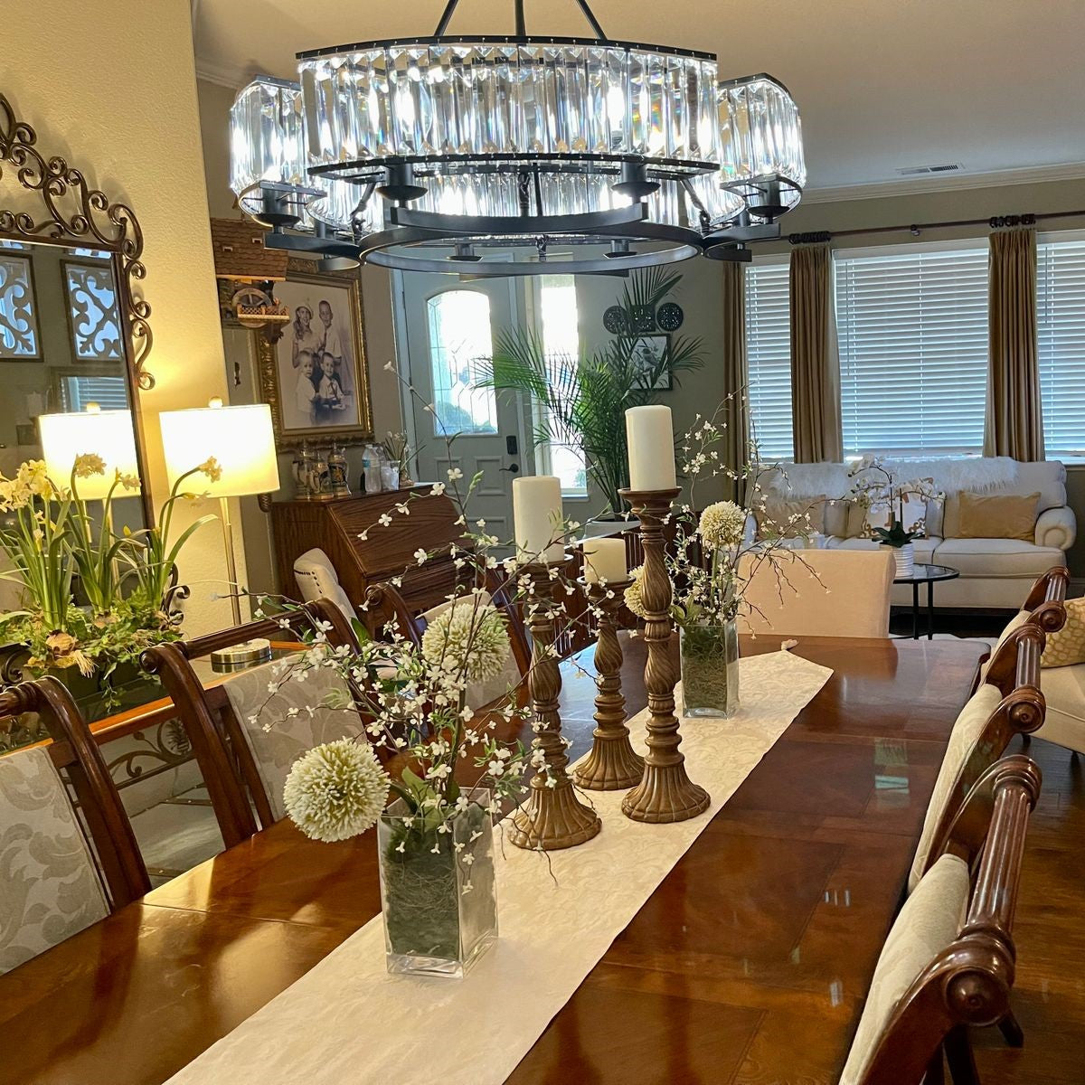 Decorative 6/ 8/ 10/ 12-Light Crystal Ceiling Chandelier Triangular Prism Island Light Fixture Metal Shade for Living Room-MEET LIGHTING