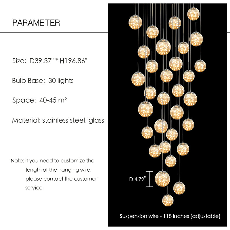 Modern Starlight Globe Chandelier for Foyer Hall Crystal Clear Glass Ball Light Decoration Living Room Ceiling Lamp-MEET LIGHTING