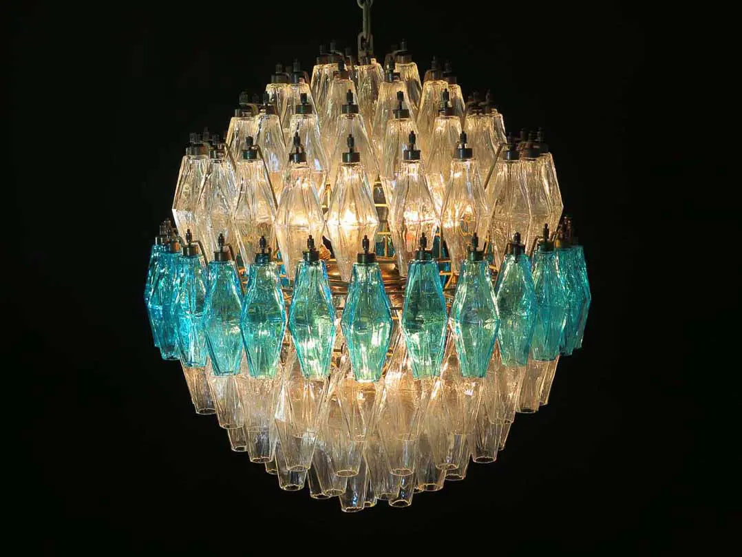 Murano Chandelier – Poliedri – 140 glass – Transparent/Blue