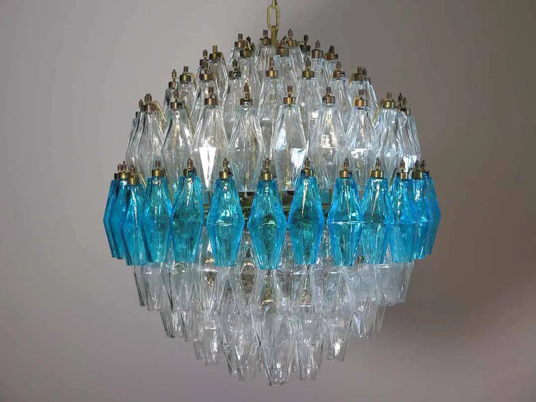 Murano Chandelier – Poliedri – 140 glass – Transparent/Blue