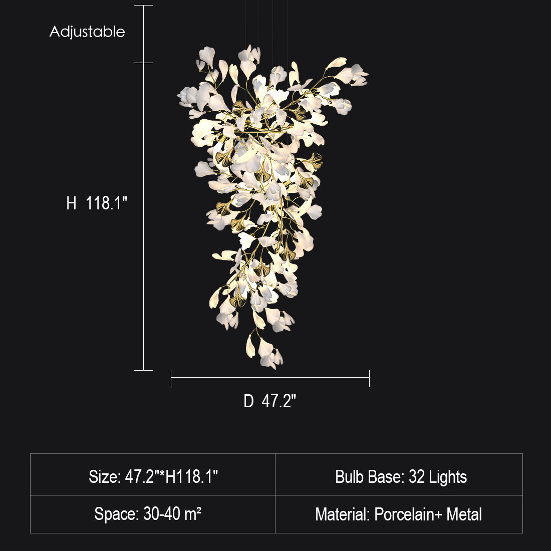 Ceramics Ginkgo Leaves Twig Chandelier Tree Branch Shaped Pendant Light For High Ceiling Living Room Hotel Hall-MEET LIGHTING