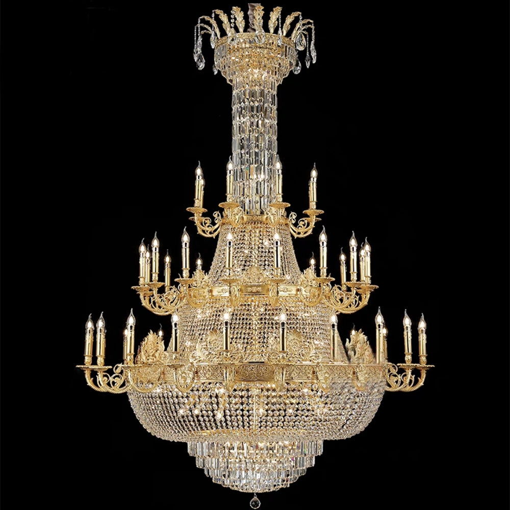 Luxury Empire Multi-tiered Candle Light Crystal Chandelier in Gold Finish for Foyer/Living Room/Staircase/Villa-MEET LIGHTING