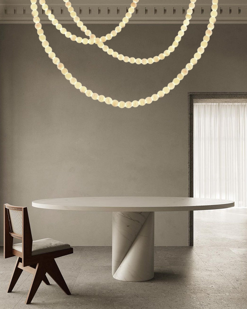 Modern LED Natural Alabaster Globes Beads Hanging Chandelier Indoor Lighting Fixture by Meetlighting
