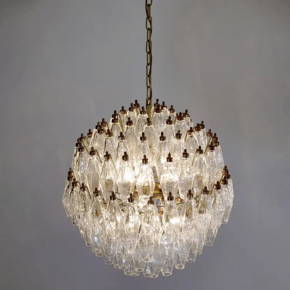 Spherical Murano Poliedri Clear Glass Chandelier 23.6"