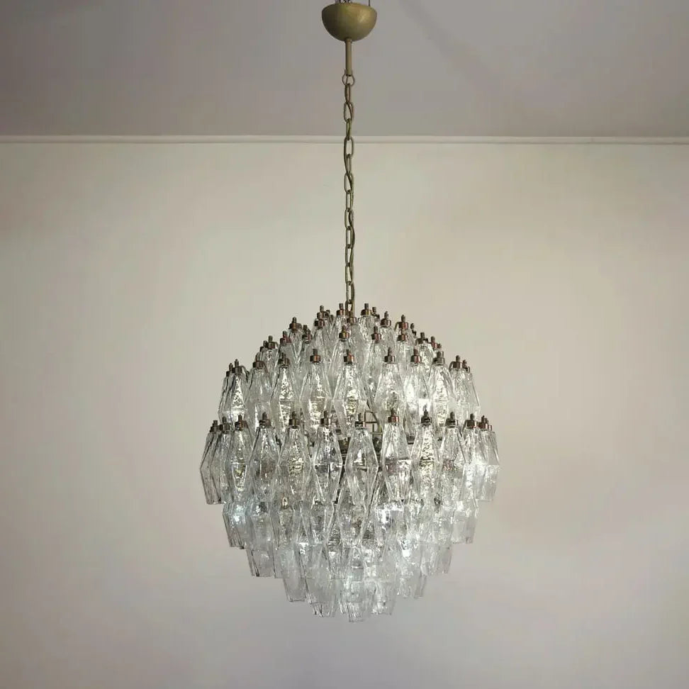 Spherical Murano Poliedri Clear Glass Chandelier 23.6"