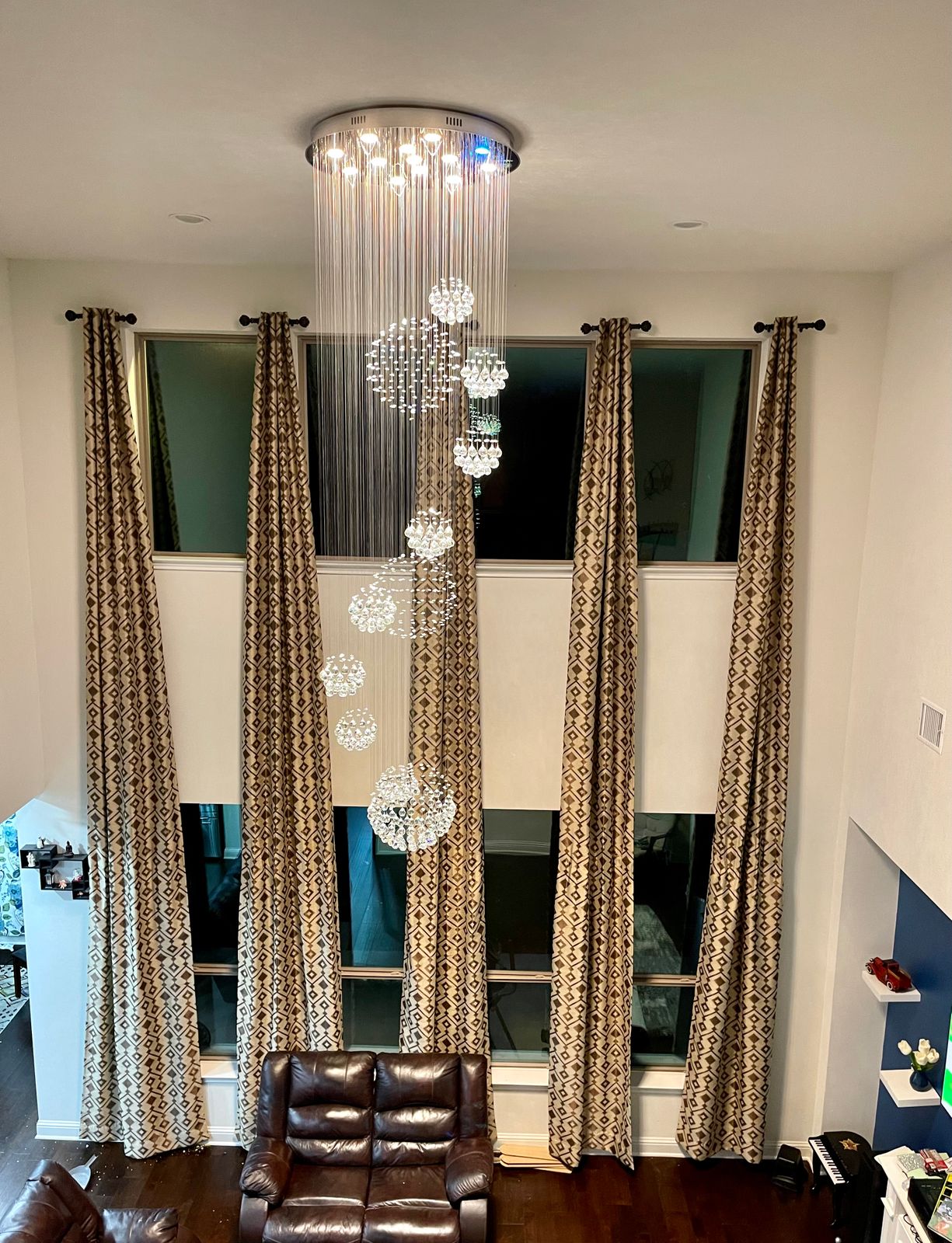 Stately Duplex Crystal Chandelier Spiral Raindrop Globe Shape Ceiling Hanging Light for Entryway/Staircase-MEET LIGHTING