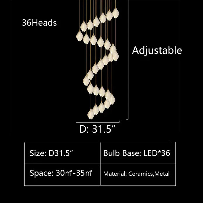 Nordic Magnolia Flower Ceramics Chandelier with Round Canopy-MEET LIGHTING