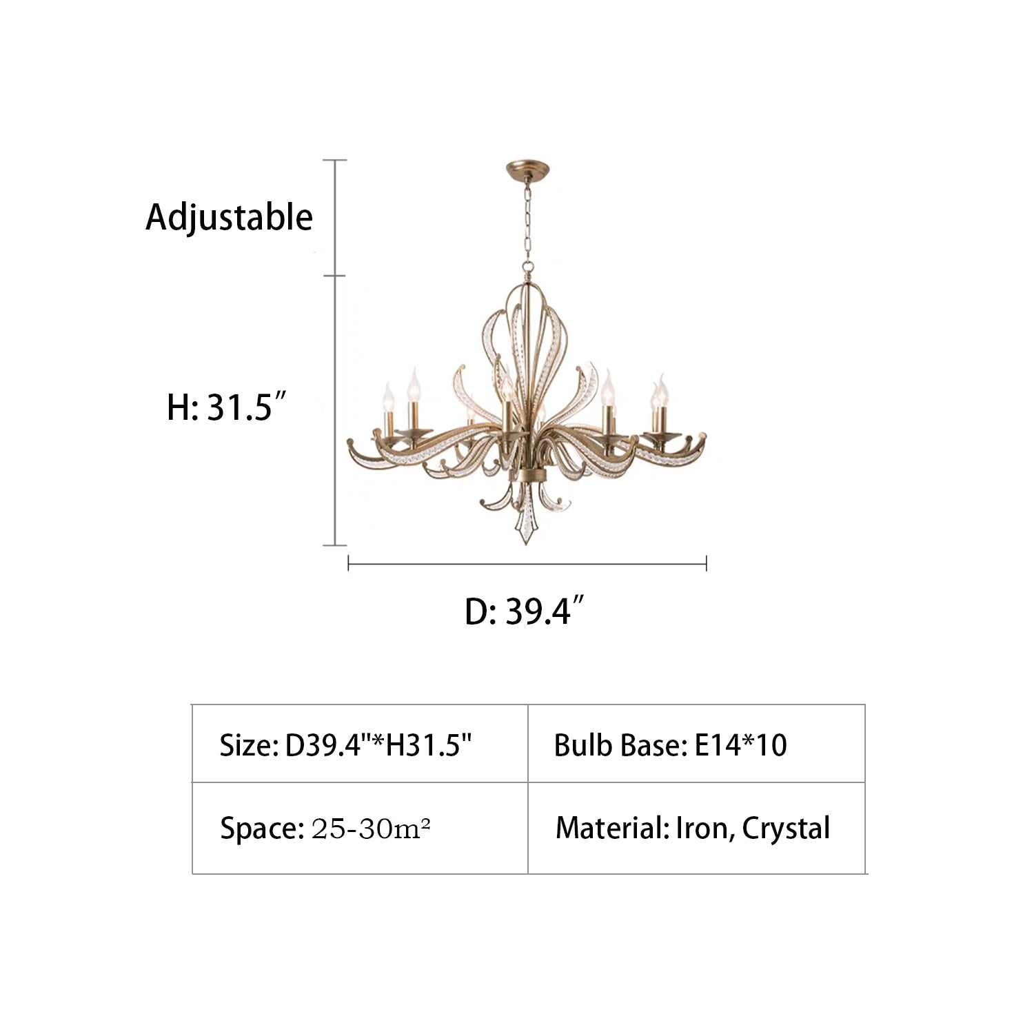 Vintage Style Silver Candle Chandelier for Living Room/Dining Room-MEET LIGHTING