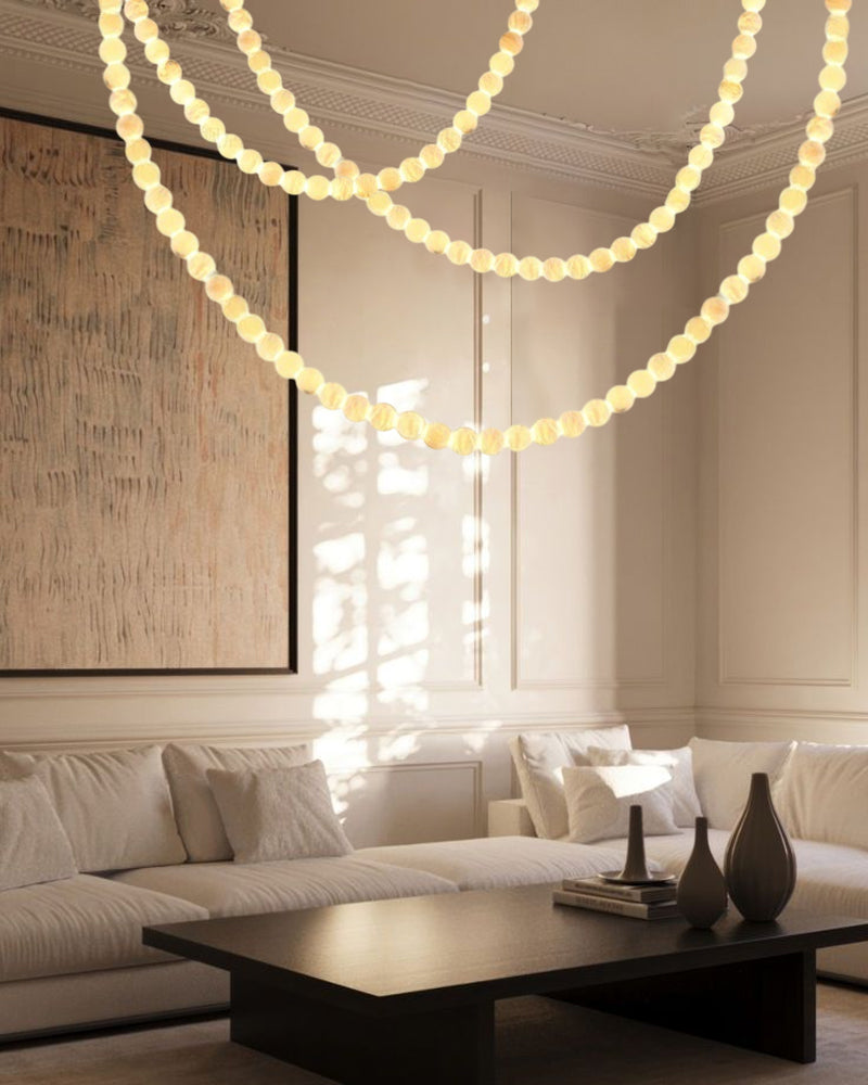 Modern LED Natural Alabaster Globes Beads Hanging Chandelier Indoor Lighting Fixture by Meetlighting