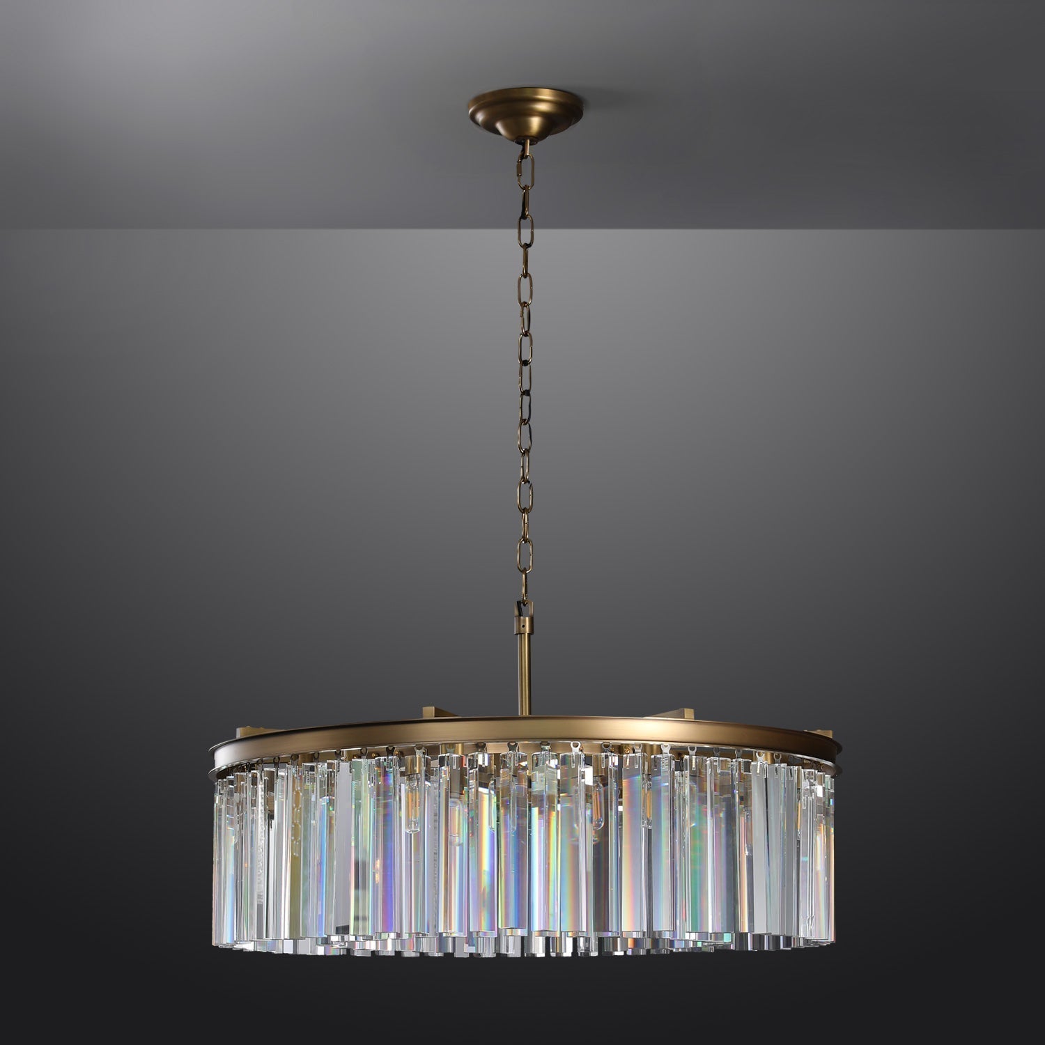 Rhys Round Chandelier 43", Crystal Prism